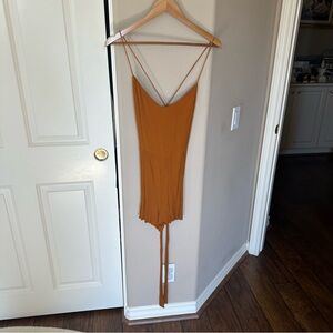 Abercrombie Rust Orange Spaghetti Strap Romper tie back size medium